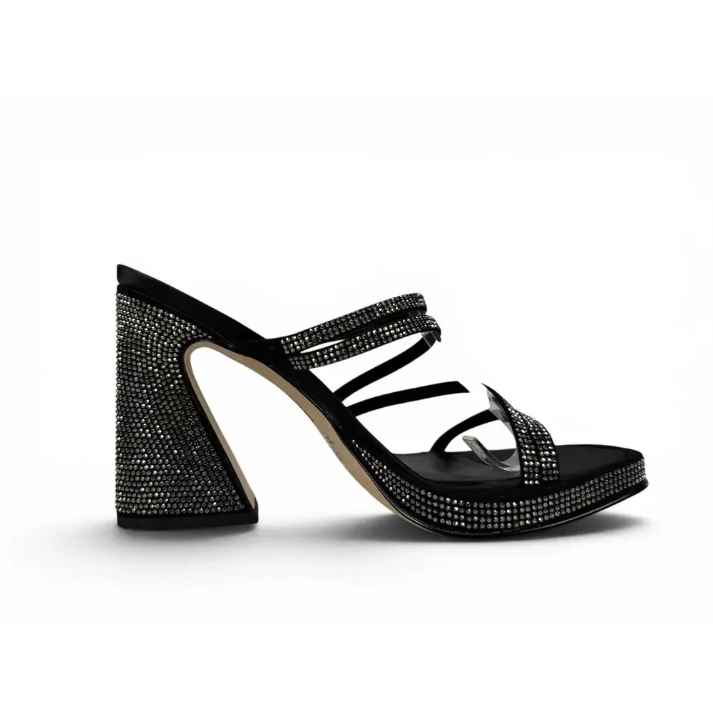 Circus by Sam Edelman Sandals‎ Womens 8 Black Strappy Rhinestones Block Heels